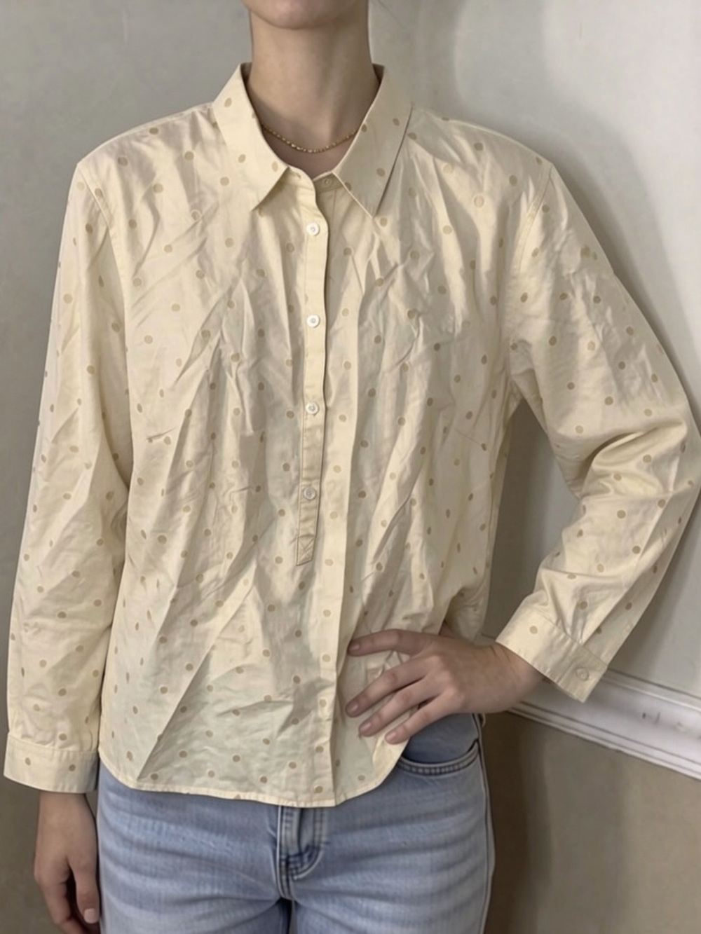 🤎 FREE for $20! Lands' End Cream Polka Dot Button-Down Shirt